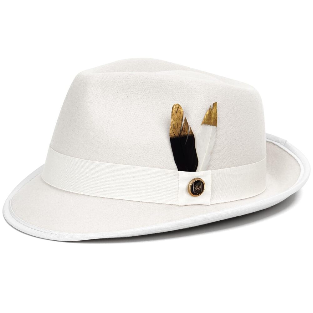1867 Fedora Hats & Short Brim Felt Hat Trilby Fedora with Feather Panama